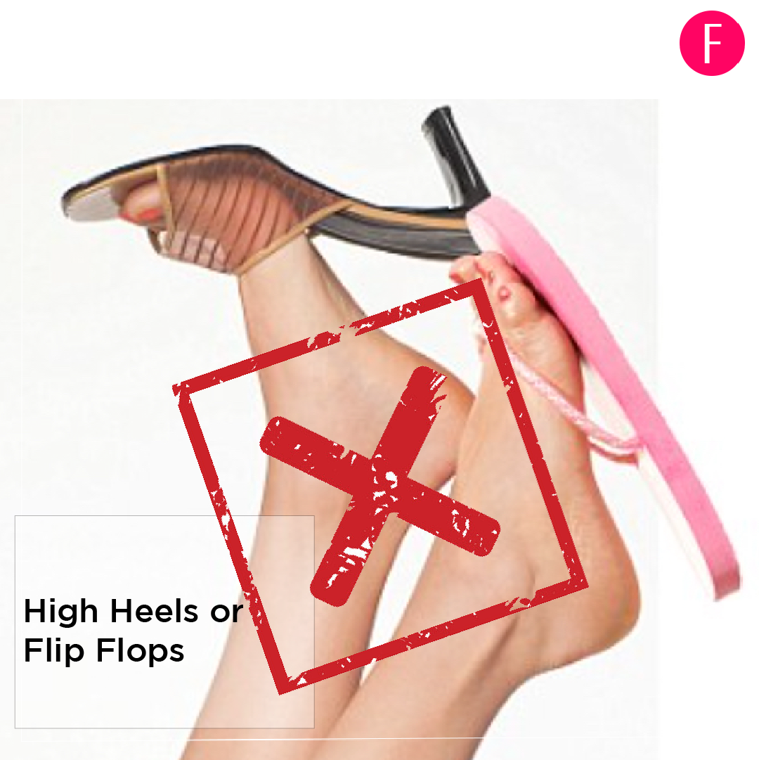 travel shoes, high heels, flip flops