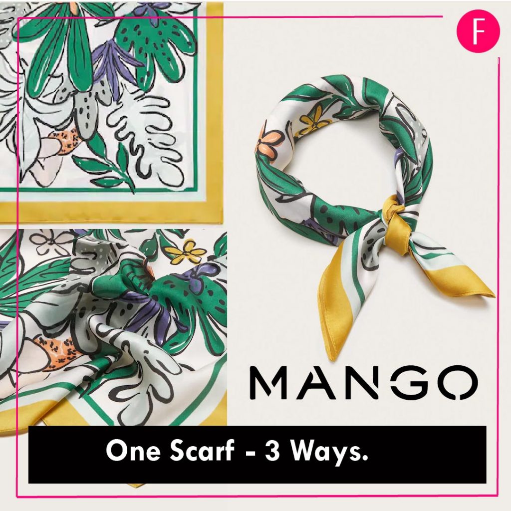 MANGO HEAD SCARF, pop of colour, floral, summer 2019, Mango accessories