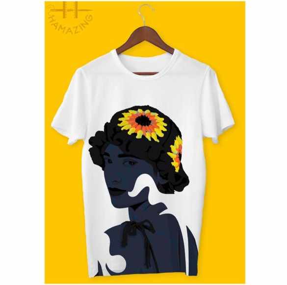 digital artwork whote t shirt and sun flowers